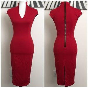 ALEXIA ADMOR RED MIDI PENCIL DRESS